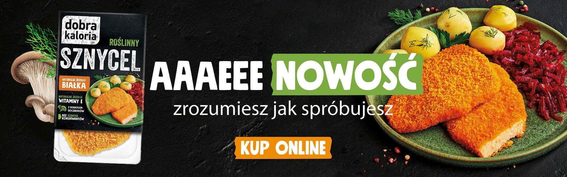 Dobra kaloria-  nowość w sprzedaży online i w sklepach - Sznycel roślinny na bazie boczniaków